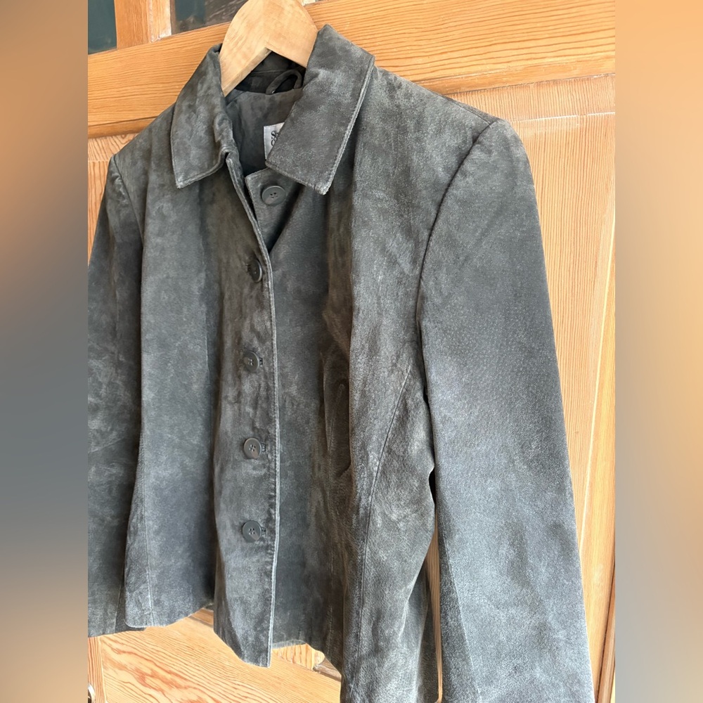 Olive Green Leather Jacket by Style & Co | Dark Academia | Size Small - Picture 3 of 8